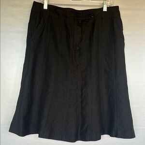 Larry Levine Black Flare Linen Blend Women Skirt Size 14 Pocket Front Zip/Button